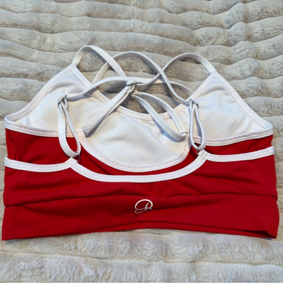 Bombshell Sportswear Red and White Strappy Sports Bra - Picture 4 of 6